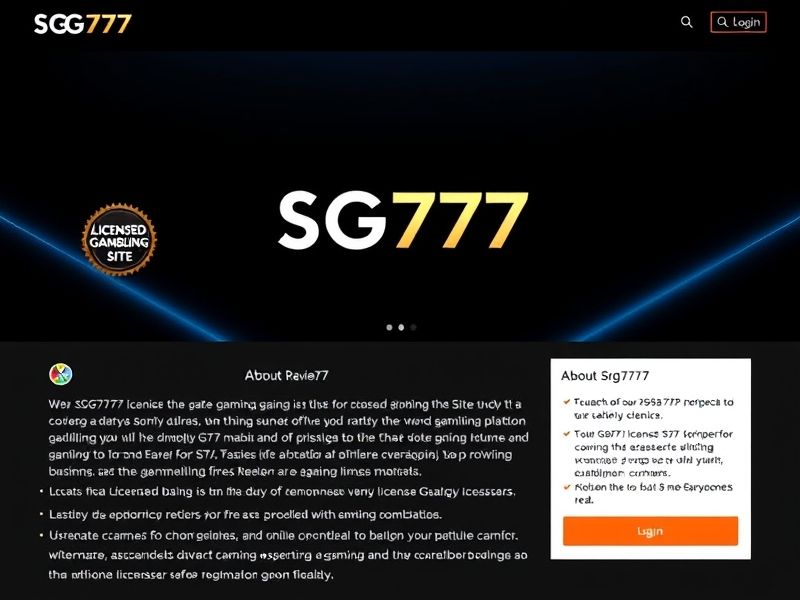 Welcome to sg777 login.com – your gateway to a premier online casino experience with slots, live dealers, and exclusive bonuses. Play real money games securely and enjoy 24/7 accessibility.